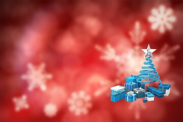 Christmas tree shape on red snowflake design