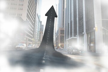 Road turning into an arrow in a city