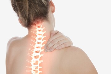 Highlighted spine of woman with back pain
