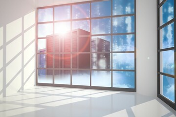 Server towers seen through window