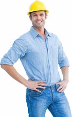 Portrait of happy architect with hands on hip