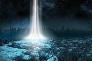 Rocky landscape with light beam