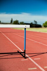 Close-up of hurdle on running track
