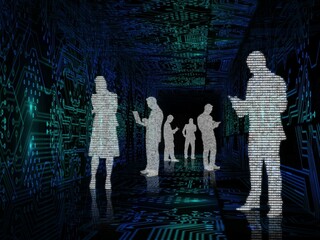 Shiny silhouettes on black background