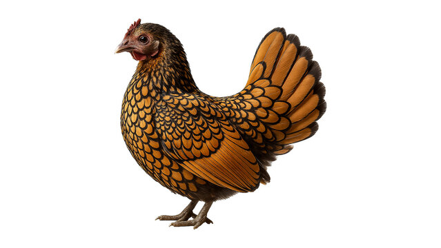 Gold Sebright Ornamental Chicken with Black Laced Feathers on Isolated White Background.