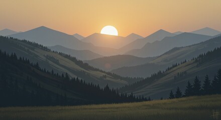 Mountain range sunset panorama