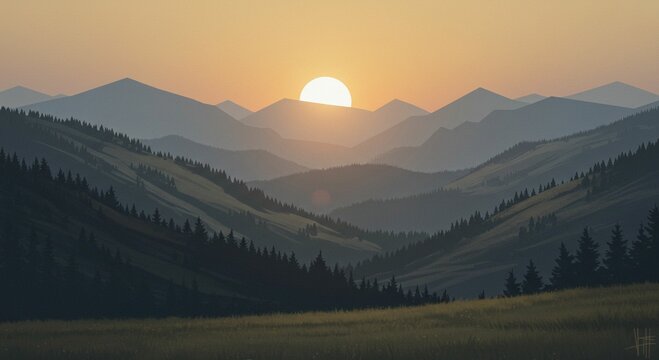 Mountain range sunset panorama
