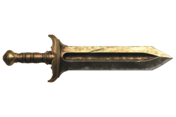Ornate bronze sword with decorative hilt & tapered blade