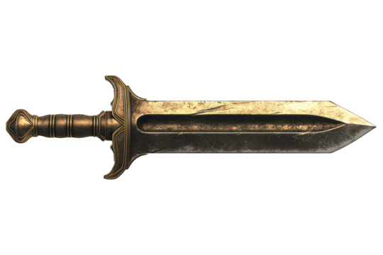 Ornate bronze sword with decorative hilt & tapered blade
