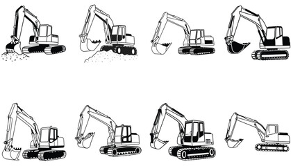 Naklejka premium set of construction machines excavator