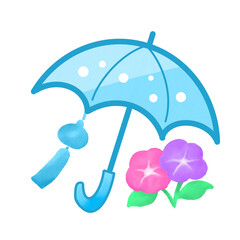 梅雨と夏のはじまり | 傘と朝顔(背景透過)