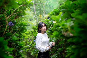 Pretty girl in a nursery. Female in a forest