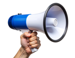 Fist Raised with Megaphone in Protest Pose isolated on transparent background PNG