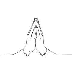 Minimalistic line art of praying hands pose, spiritual gratitude illustration