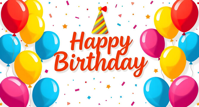 Happy birthday background, Birthday celebration background, Colorful party background, Birthday banner design, Balloons and confetti background, Birthday cake background, Festive birthday design, Birt