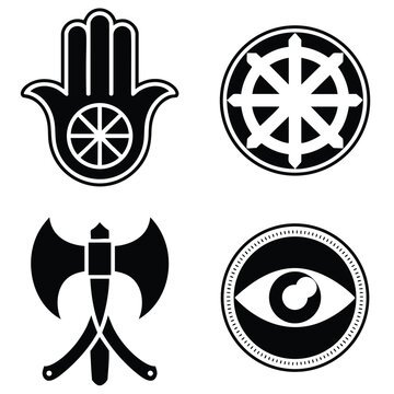 Spiritual & Pagan Symbols: Hamsa, Dharmachakra, Double Axe, Eye of Providence