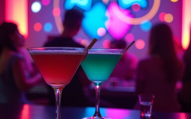 Neon Cocktails, Nightclub, Party. High quality
