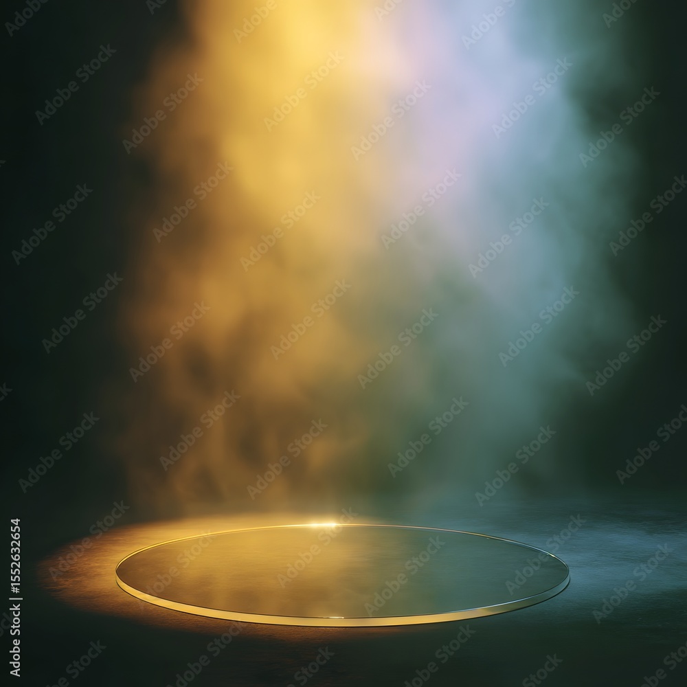 Poster floating circular transparent platform in front of soft glowing backdrop