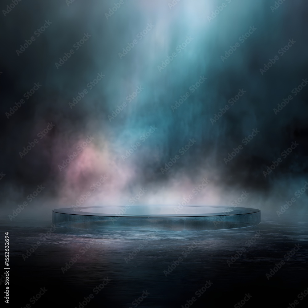 Poster floating transparent platform with soft glowing backdrop