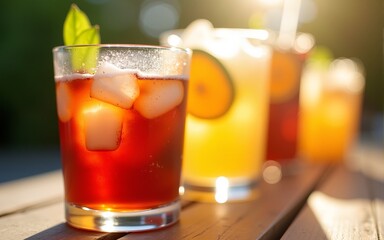 Refreshing Iced Cola: Sunlit Summer Drinks in Glasses. High quality