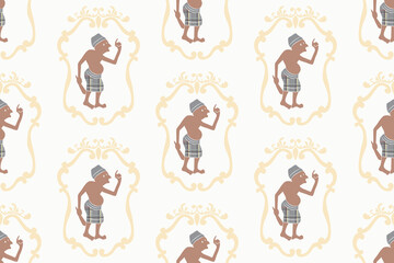 Naklejka premium Nang Talung Seamless Pattern. Traditional Thai Shadow Puppet Art from Southern Thailand
