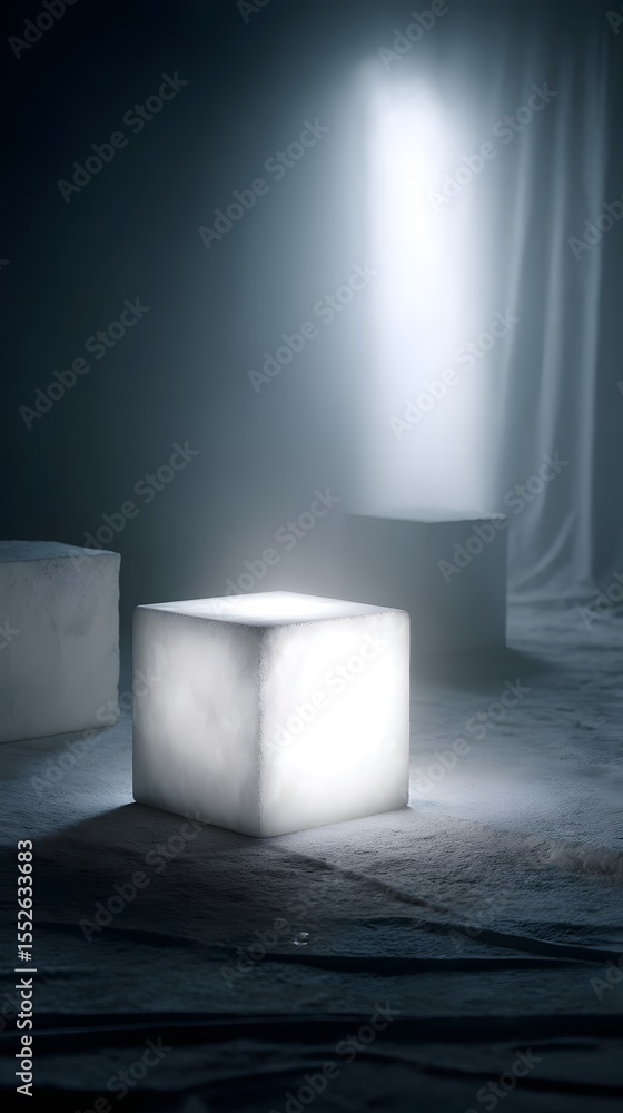 Aufkleber softly glowing cube in a minimalist studio setting