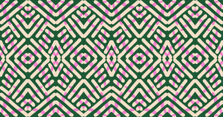 Hand drawn Batik pattern seamless. Geometric doodle abstract illustration, line art wallpaper. Tribal ethnic vector texture. Aztec style. Folk embroidery. Indian printed frbric, African rug and tiles.