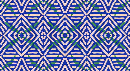 Hand drawn Batik pattern seamless. Geometric doodle abstract illustration, line art wallpaper. Tribal ethnic vector texture. Aztec style. Folk embroidery. Indian printed frbric, African rug and tiles.