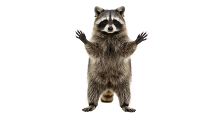 Standing Raccoon Isolated on White Background.
