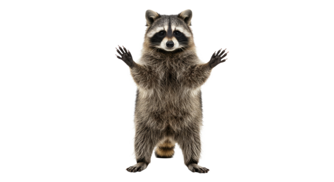 Standing Raccoon Isolated on White Background.