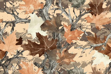 Camouflage seamless pattern. Forest real tree camouflage design. Hunting camouflage. Army hunting camouflage background. Digital camo