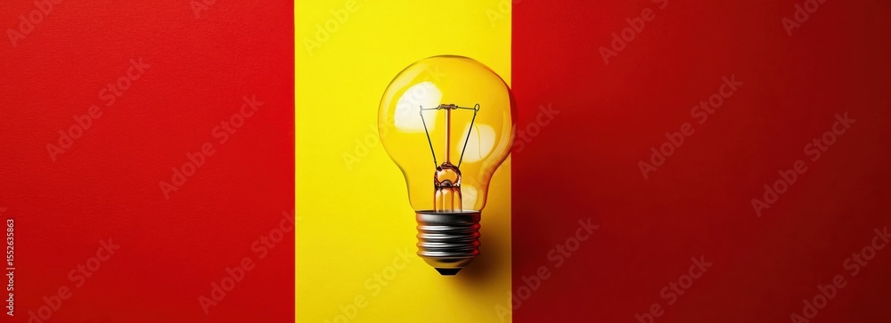 Poster energy-efficient light bulb illuminated on vibrant red and yellow background innovation is the pract
