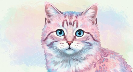 Pastel pink cat illustration