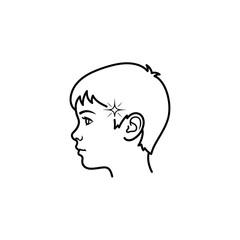 Illustration of a boy's head in profile with a sparkling star near his temple in black and white