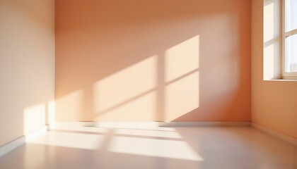 Warm sunlight streams through window illuminating peach wall