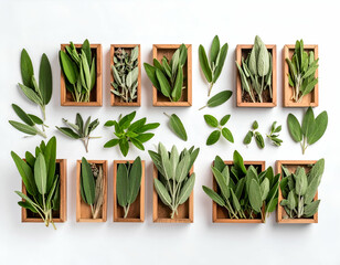Rustic Sage Display Dried and Fresh Herbs in Wooden Boxes