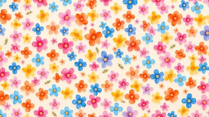 Watercolor floral pattern illustration with beautiful flowers in various bright and joyful colors