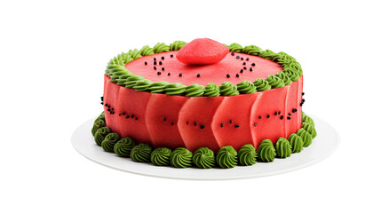 Watermelon-Themed Cake with Kiwi Topping, Fresh Fruit Cake Decorated with Kiwi and Mint, Summer Style Watermelon Cake for Parties, Fruit cake, Summer fruit cake, Fresh fruit dessert