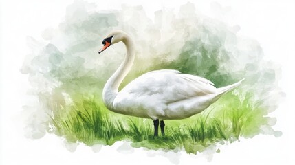 Fototapeta premium Majestic swan in a tranquil meadow