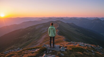 Person on mountain summit sunrise