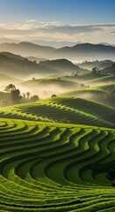 Rice Terraces Vietnam Green fields Asia Landscape.