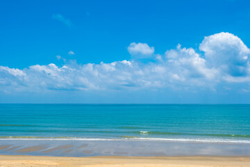 Nature of the ocean and blue sky Summer with sunshine, sandy beaches, clear blue waters sparkling...