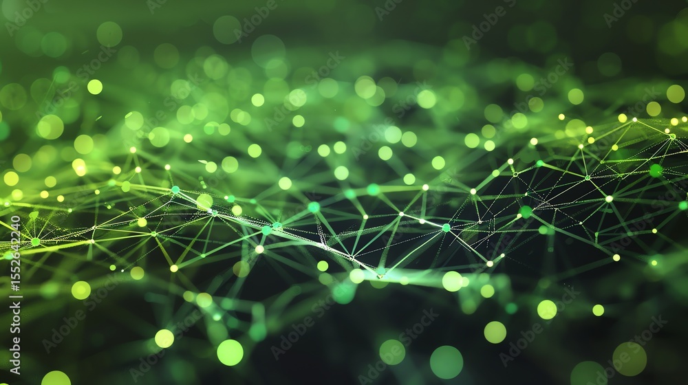 Poster glowing green neural network. artificial intelligence concept. 3d rendering.