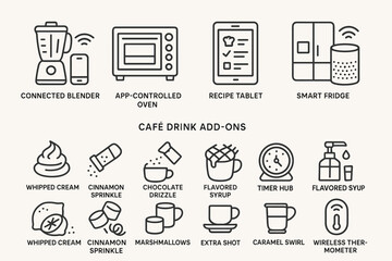 Smart kitchen gadgets with café drink add-ons icons