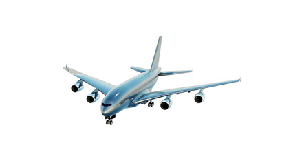 Blue plane flying. jumbo jet passenger boeing 747 isolate on white background