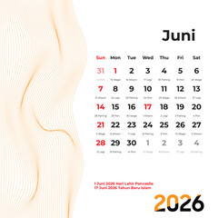June 2026 calendar with Javanese Weton system highlights the intersection of tradition and clarity. A balanced blend of cosmic rhythm and visual simplicity.
