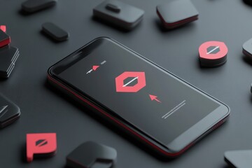 3D smartphone with rotate arrow icons, user interface instruction graphic