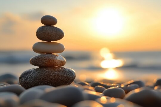 Happy Summer Solstice. Sun Awareness and Beach Balance in Calm Background