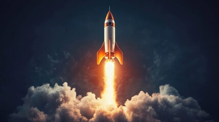 Rocket Launch into Dark Night Sky