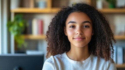 High School Distance Learning. Mixed Race Teenage Student Studying at Home with Online Classroom